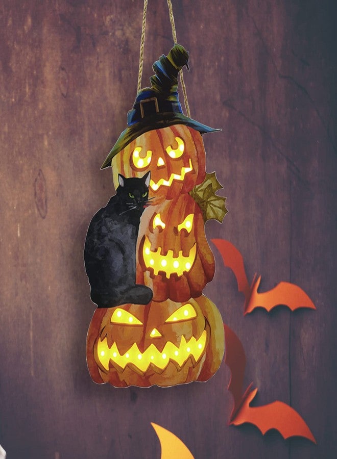 VDKIDKT Halloween Wood Fall Pumpkin Welcome Sign with Light for Thanksgiving Fall Front Door Decoration for Harvest Thanksgiving Autumn Hanging Wall Decor with Light (3 Pumpkins) - Image 2